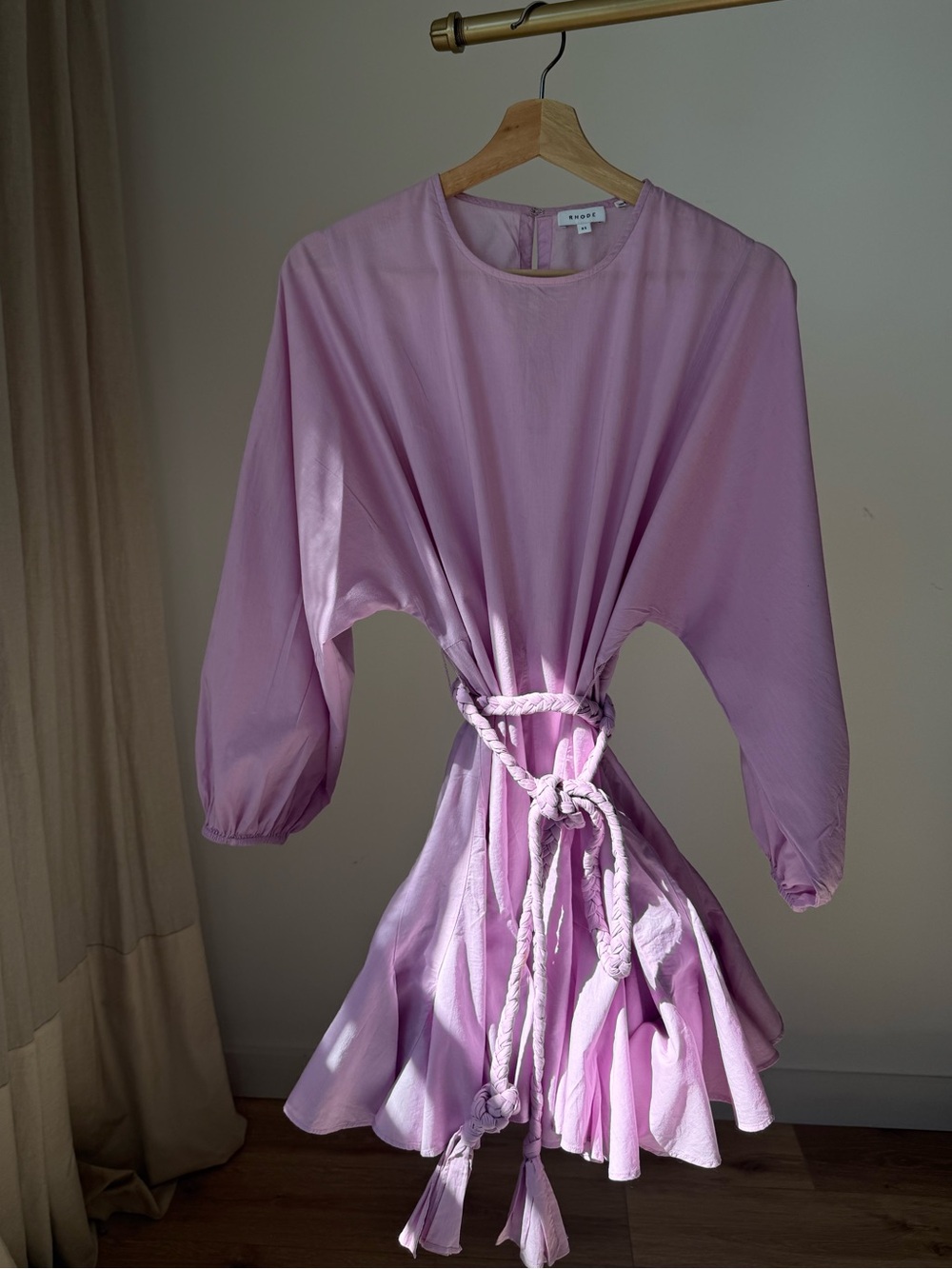 RHODE Lilac Long Sleeve Mini Dress w Braided Belt XS - Picture 3 of 15